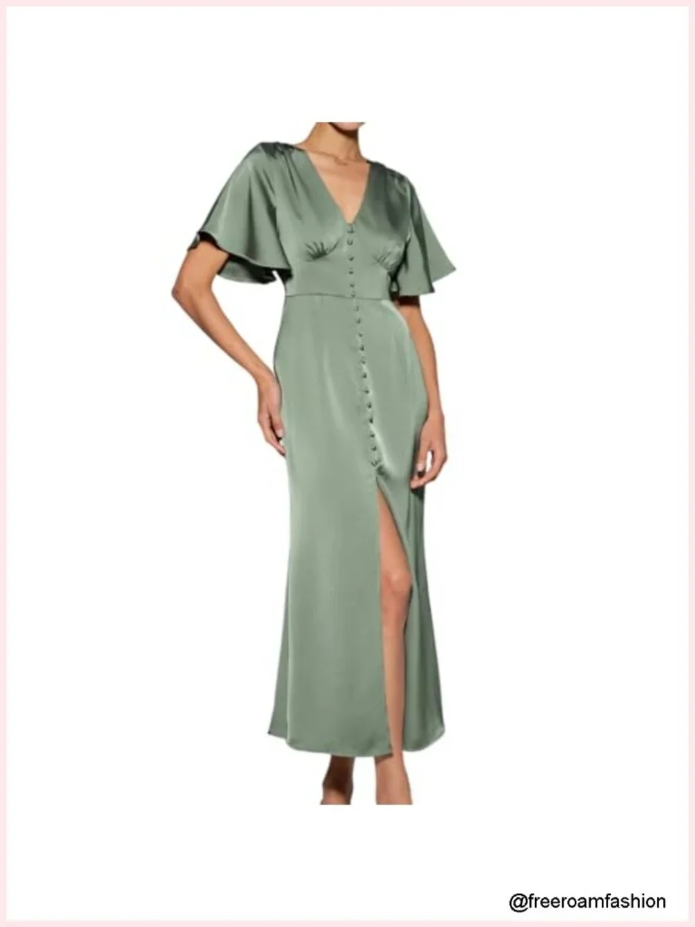 V Neck Ruffled Satin Midi Formal Cocktail Wedding Guest Dress